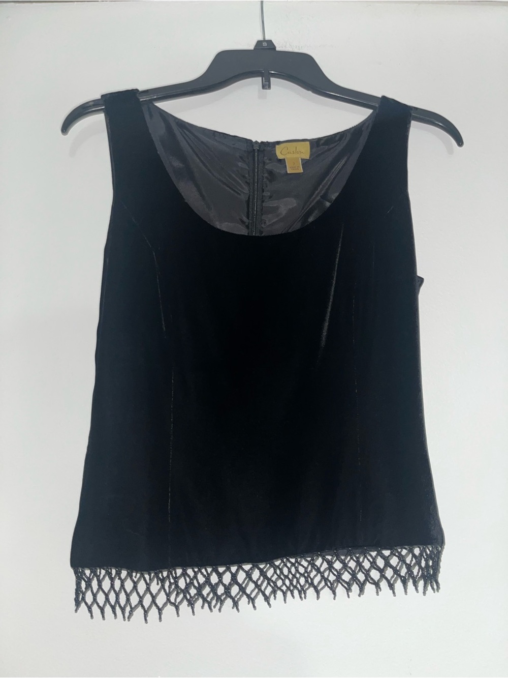 Caslon Black Velvet Tank with Beaded Fringe